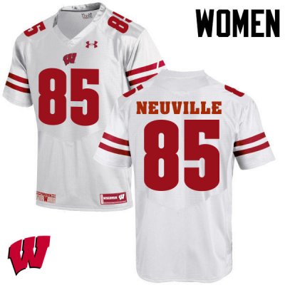 Women's Wisconsin Badgers NCAA #85 Zander Neuville White Authentic Under Armour Stitched College Football Jersey DR31Q51YB